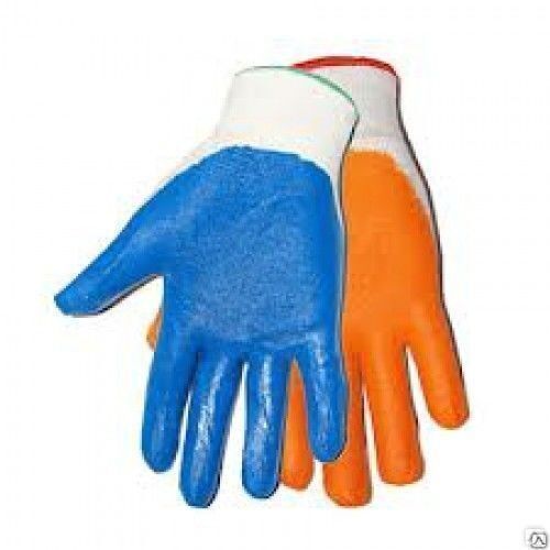 Перчатки нейлон с нитриловым покрытием (синие, оранжевые)