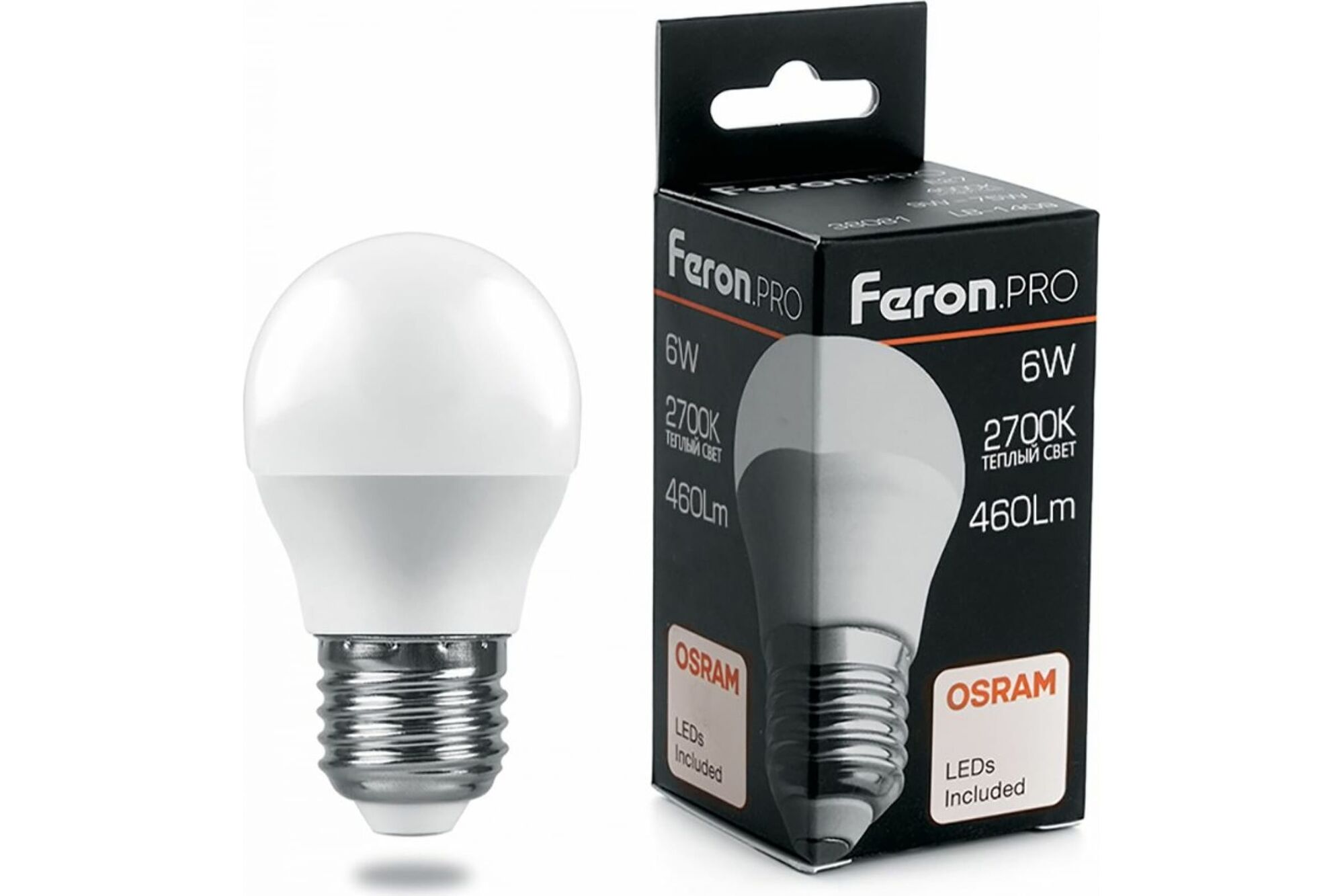 Лампа светодиодная FERON G45, 6Вт, 220В, Е27, 2700К, LB-1406, "шар"